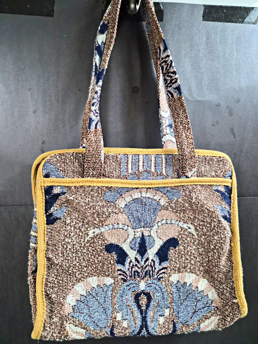Garpelias of America Women’s Art Deco Tapestry Shoulder Bag Brown Blue Beige